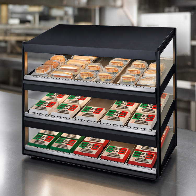 Product image #4 for Hatco Glo-Ray 24-Inch Countertop Pass-Thru Merchandising Warmer with 3-Tier Slanted Shelves