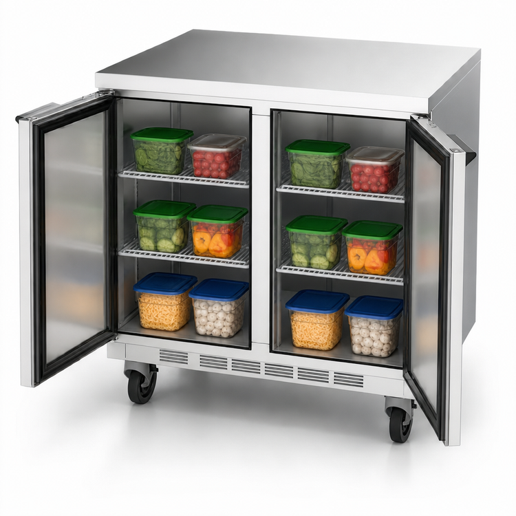 Product image #4 for Beverage-Air 36-Inch Two-Section Worktop Refrigerator with Flat Top and Solid Doors