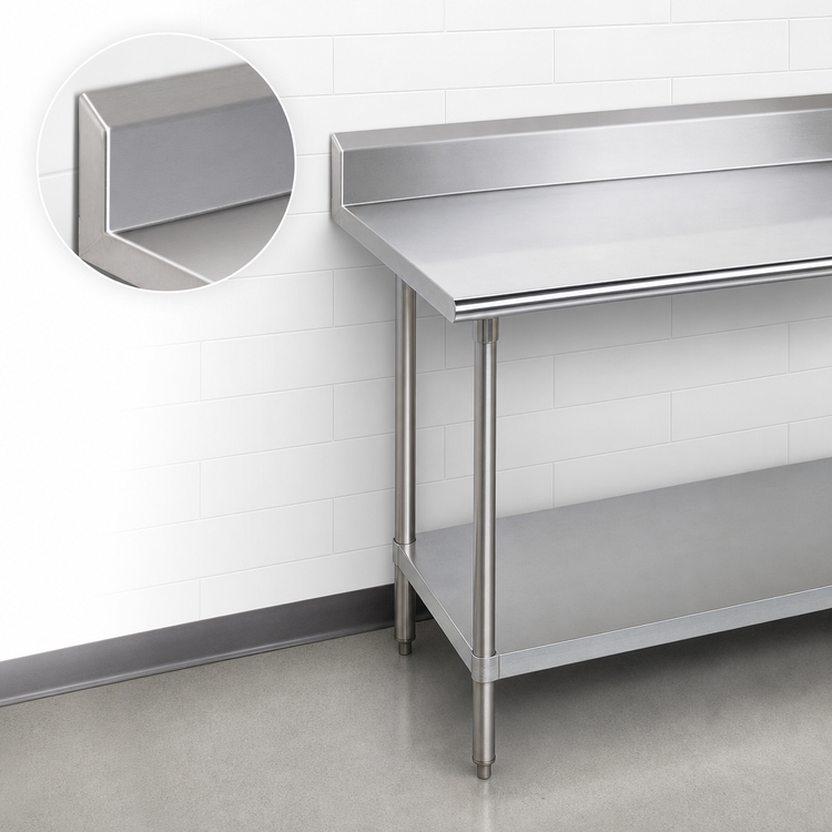Product image #4 for Advance Tabco 108-Inch x 24-Inch Stainless Steel Work Table with 5-Inch Backsplash and Adjustable Galvanized Undershelf