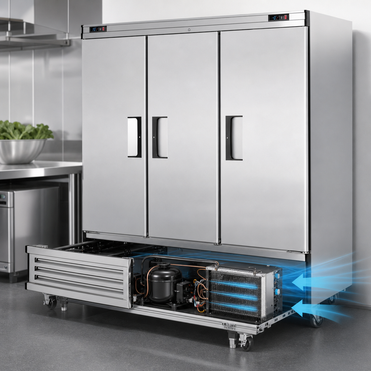 Product image #4 for Everest Refrigeration 3-Section Dual Temperature Reach-In Refrigerator/Freezer Combo, Bottom Mount, Stainless Steel
