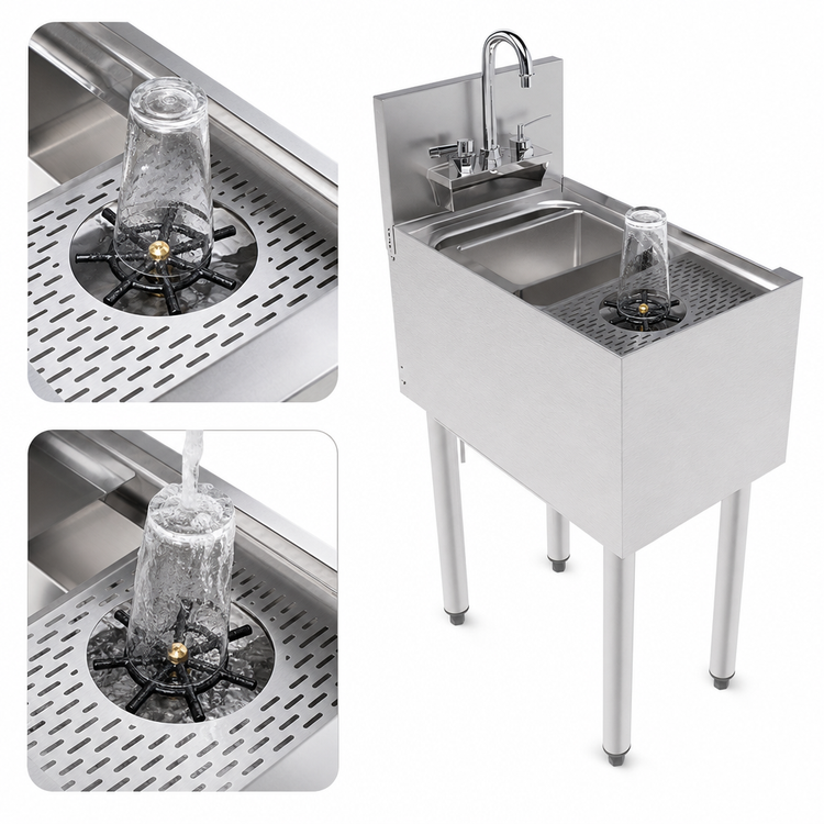 Product image #5 for Top Shelf 12-Inch Wide Stainless Steel Underbar Prep Sink with Sink Bowl and Glass Rinser