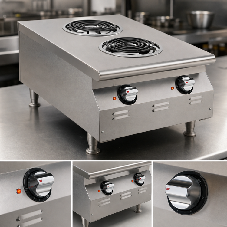 Product image #4 for RedHots Chef Line 18-Inch Countertop Electric Hotplate with 2 Burners, Infinite Controls, 208V