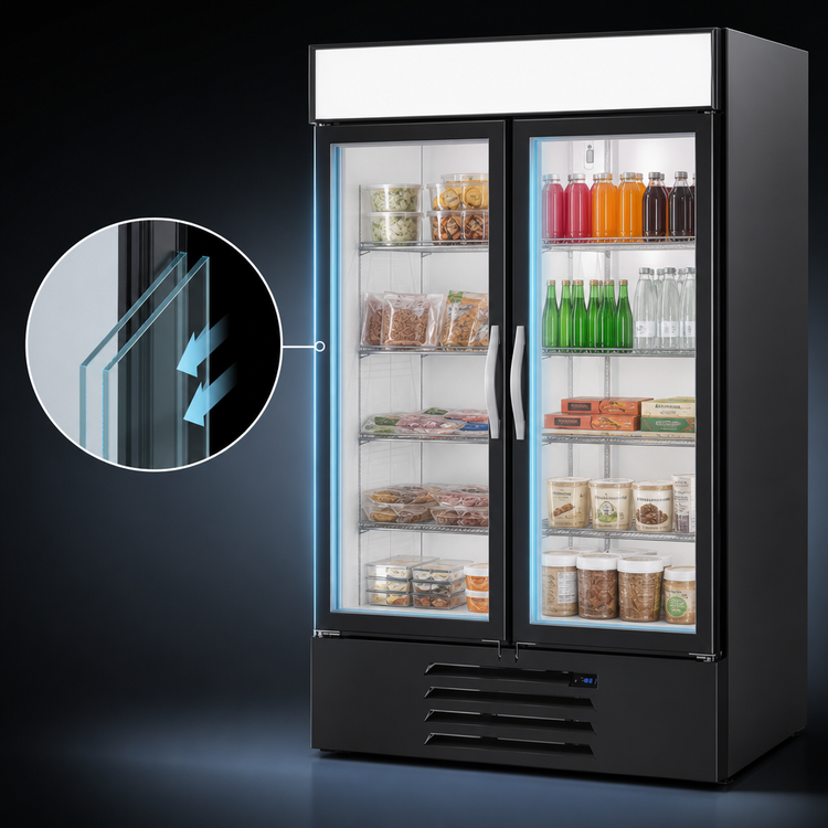 Product image #4 for Beverage-Air MarketMax IQ Two-Section Reach-In Glass Door Freezer Merchandiser, 44 Cu. Ft., Bottom-Mounted Refrigeration, Black