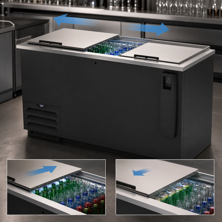Product image #4 for Beverage-Air 50-Inch Flat Top Bottle Cooler, 13.7 Cu. Ft., Sliding Lids, Black Exterior
