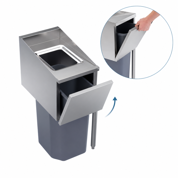 Product image #4 for Krowne Royal Series 14-Inch W x 24-Inch D Underbar Trash Station with Right Legs