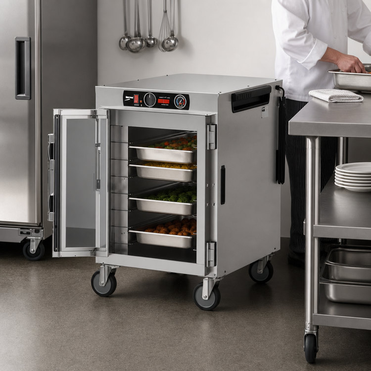 Product image #5 for Metro HotBlox™ Wide 8-Pan Pass-Thru Half-Height Insulated Holding Cabinet, Analog Control, Clear Front and Rear Doors, 120V