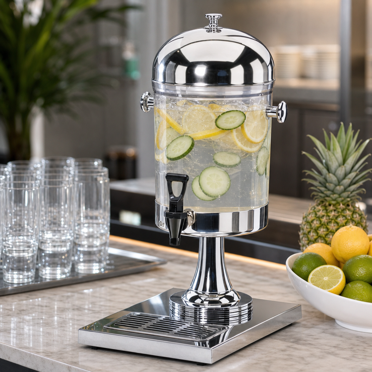 Product image #4 for 2 Gallon Round Infusion Beverage Dispenser with Spigot, Drip Tray and Stainless Steel Stand