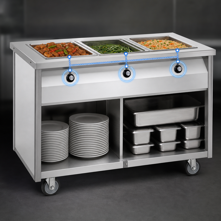 Product image #4 for 48-Inch Mobile Modular Electric Hot Food Table with 3 Sealed Wells and Open Cabinet