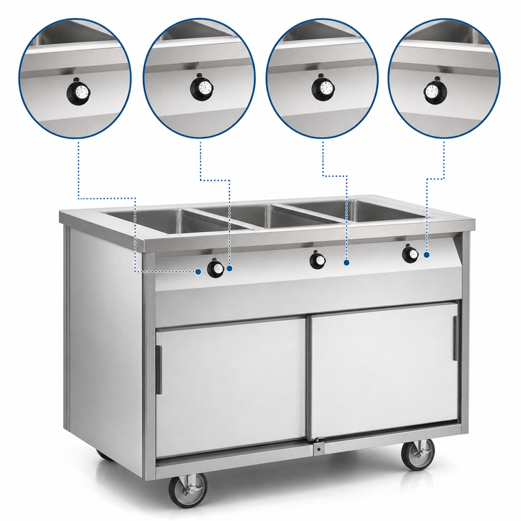 Product image #4 for Randell Mobile Electric Hot Food Table with 4 Sealed Wells, Open Cabinet Base, 60 x 30 Inches