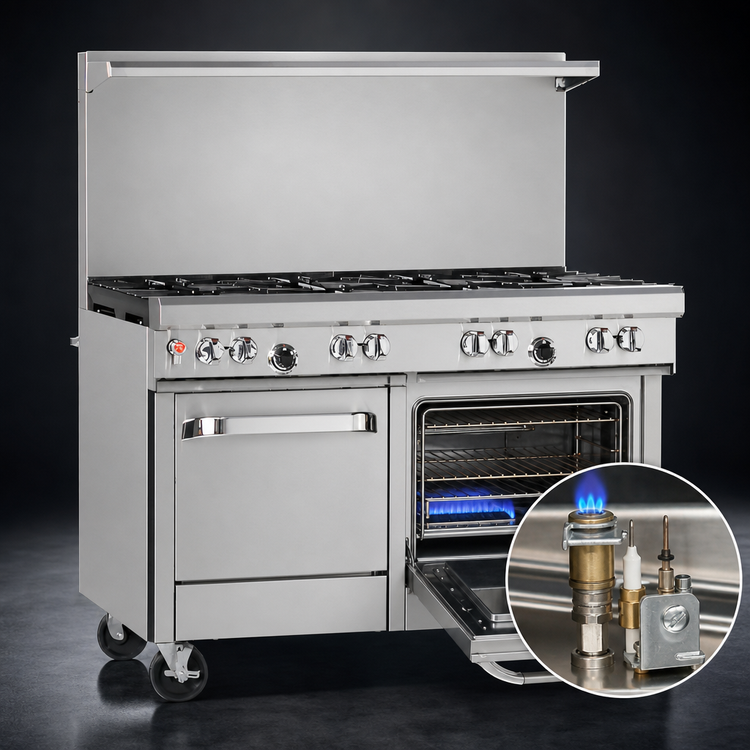 Product image #4 for Ultimate 48-Inch Commercial Gas Range with 7 Open Burners, Standard Oven, and Cabinet Base