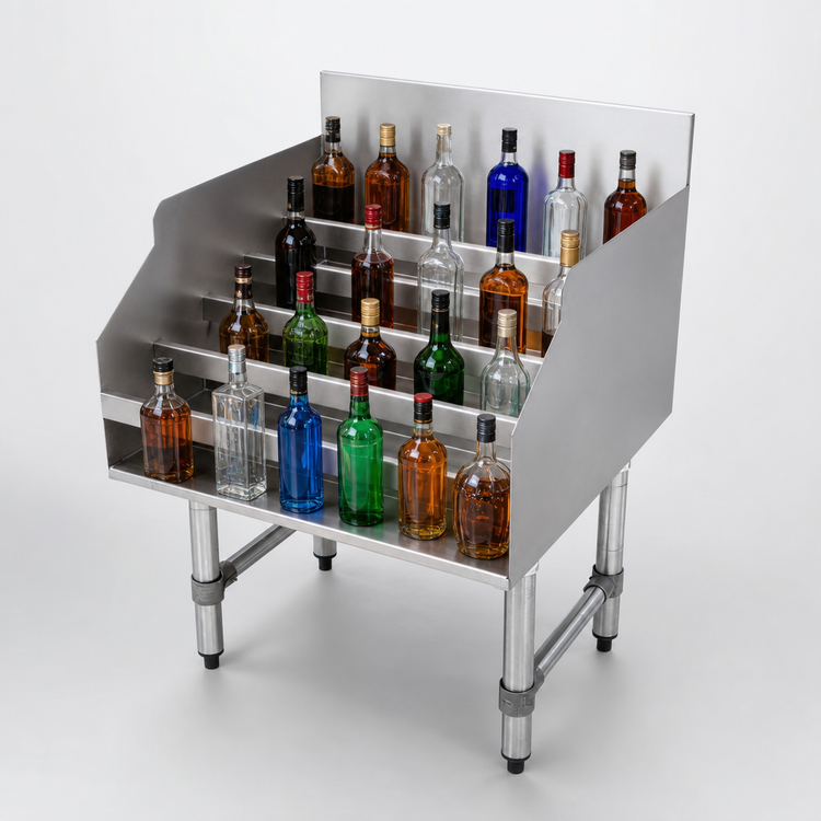 Product image #5 for Advance Tabco Special Value Series 5-Step Freestanding Stainless Steel Liquor Bottle Display Unit