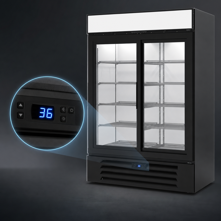 Product image #4 for Beverage-Air MarketMax Two-Section Reach-In Sliding Glass Door Merchandiser Refrigerator, 46.15 Cu. Ft., Bottom-Mount, Black
