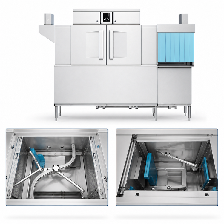 Product image #4 for Hobart Warewash Flow CL86C-BAS+BUILDUP 2-Tank Conveyor Dishwasher with Corner Scraper, 342 Racks/Hour, Touch Screen Controls