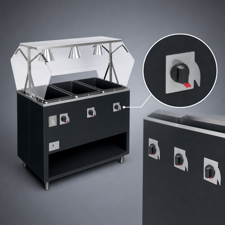 Product image #4 for Vollrath 2-Series Affordable Portable 3-Well Mobile Hot Food Station Deluxe with Buffet Breath Guard and Open Storage Base