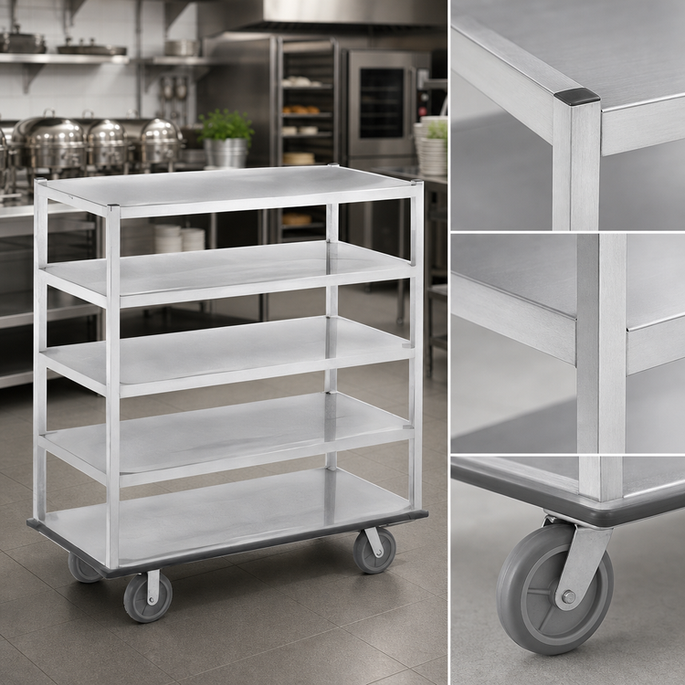 Product image #4 for Queen Mary Banquet / Utility Cart, 3-Shelf Aluminum, 62 x 28 x 66 Inches