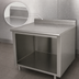 Thumbnail image #4 for Advance Tabco 36 Inch x 36 Inch Stainless Steel Work Table with 5 Inch Backsplash and Open Front Cabinet Base