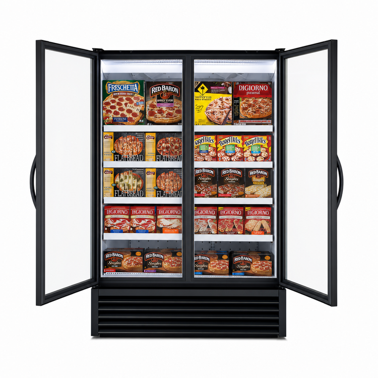 Product image #4 for True Full-Length Two-Section Glass Door Freezer Merchandiser, Self-Contained, Bottom-Mounted, Black, -10°F