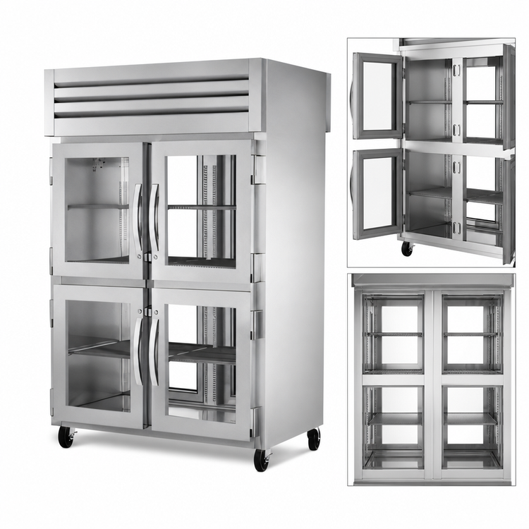 Product image #4 for SPEC SERIES Two-Section Pass-Thru Reach-In Refrigerator with 4 Front Glass Half Doors and 2 Rear Glass Doors