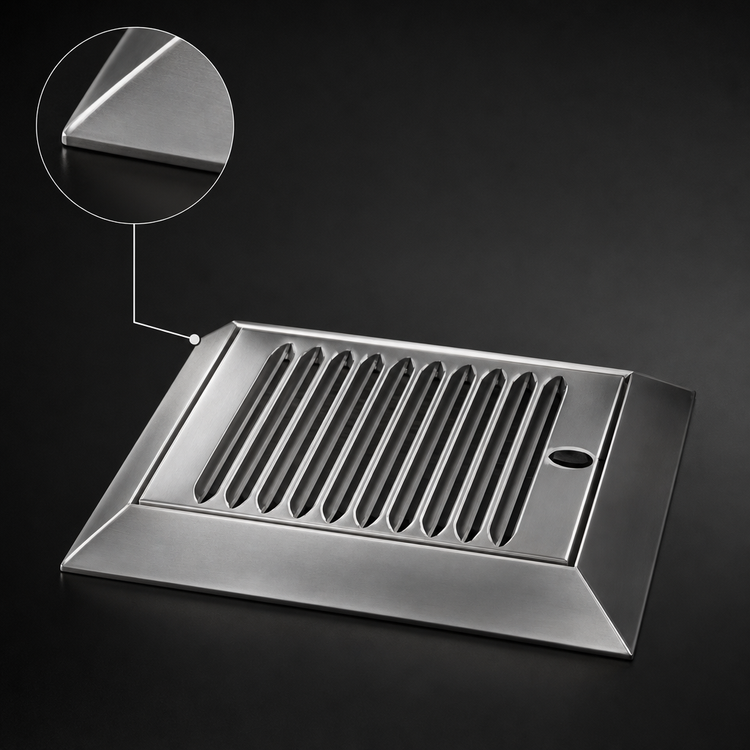 Product image #4 for Perlick C18000 Series Stainless Steel Surface-Mount Drip Tray Trough with Beveled Edge and Removable Louvered Glass Rack