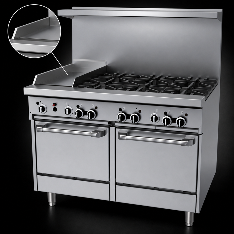 Product image #4 for Garland GF Starfire Pro 48-Inch Gas Restaurant Range with 6 Open Burners, 12-Inch Thermostatic Griddle, and 2 Space-Saver Ovens