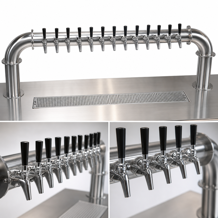 Product image #4 for Krowne Pass-Through Glycol-Cooled Beer Pipe Tower, 14 Faucets, 63-Inch Overall Length, Brushed Stainless Steel