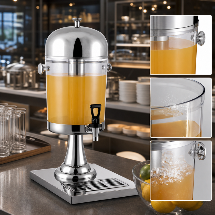 Product image #4 for CAC China 2.2 Gallon Single Beverage Dispenser with Mirror Finish Stainless Steel Lid and Stand, Clear Polycarbonate Container