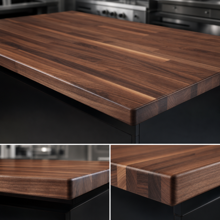 Product image #4 for Boos Block American Black Walnut Blended Rails Edge Grain Kitchen Countertop, 120 x 38 x 1-1/2 Inch, Varnique Finish