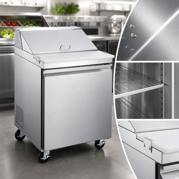 Product image #4 for Omcan USA 28-Inch Refrigerated Prep Table with 1 Door, Rear-Mounted Self-Contained Refrigeration