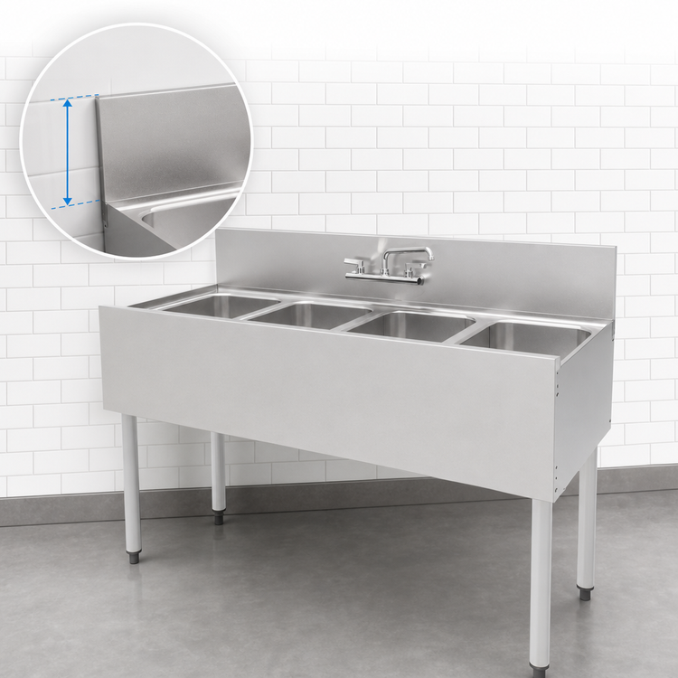 Product image #5 for Top Shelf TS Series 4-Compartment Stainless Steel Underbar Sink Unit with 6-Inch Backsplash, 48 Inch Wide