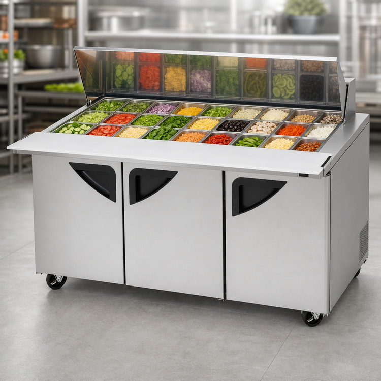 Product image #4 for Turbo Air Super Deluxe 72-Inch 3-Section Mega Top Sandwich/Salad Prep Table Refrigerator, 18-Pan