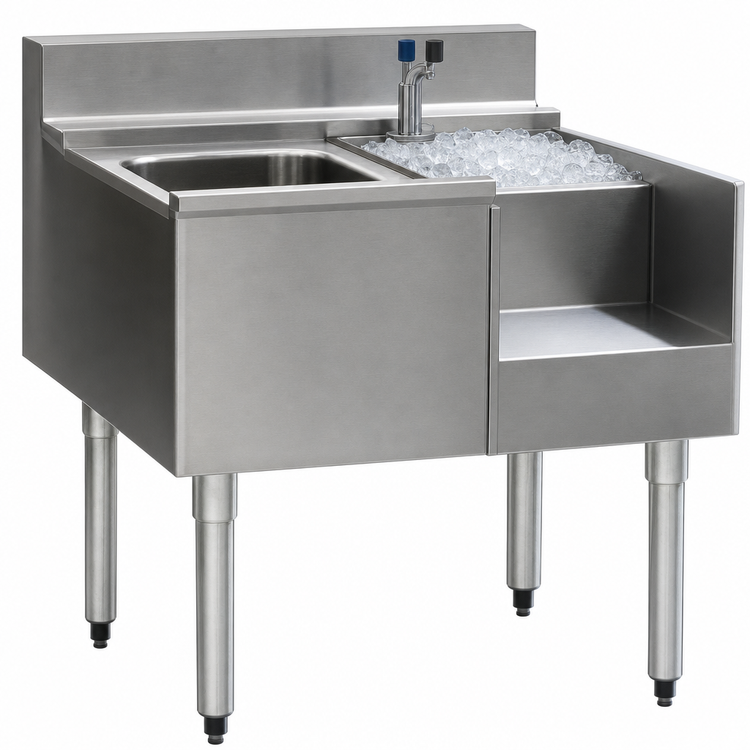 Product image #4 for Eagle Group 2200 Series Underbar Ice Bin/Cocktail Station with Blender Recess and 7-Circuit Cold Plate, 36W x 24D