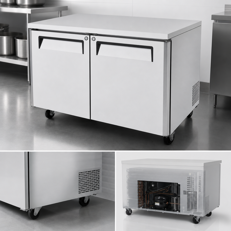 Product image #4 for Turbo Air M3 Series 48-Inch Two-Section Undercounter Refrigerator with Rear-Mounted Self-Contained Refrigeration, Solid Swing Doors, 12.2 Cu. Ft.