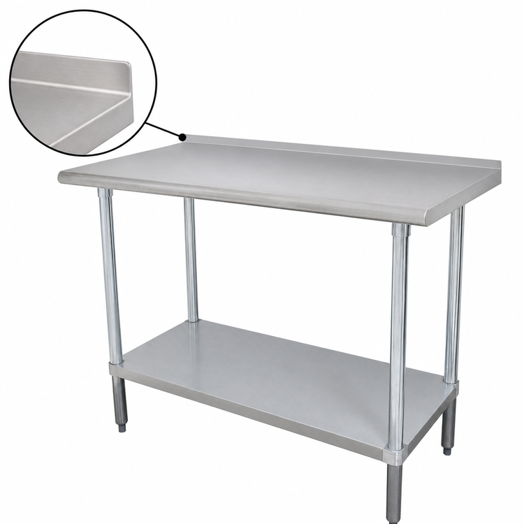 Product image #4 for Advance Tabco 12-Foot x 24-Inch 14-Gauge 304 Stainless Steel Work Table with Adjustable Undershelf and 1-1/2-Inch Rear Up-Turn
