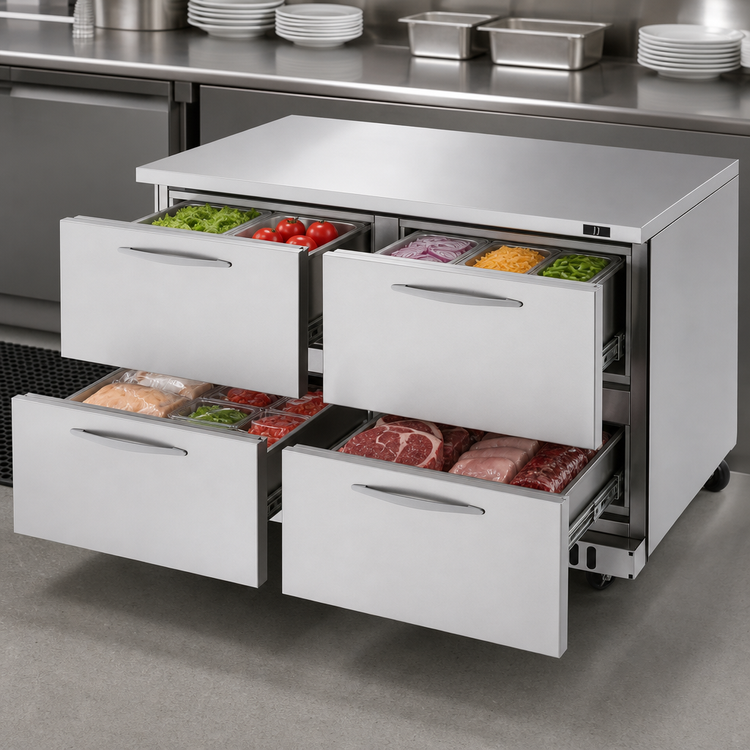 Product image #4 for Turbo Air PRO Series Two-Section Undercounter Drawer Refrigerator, 4 Drawers, 60-1/4 Inch, Front Breathing
