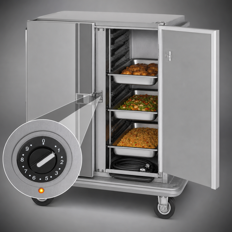 Product image #4 for Mobile 2-Door Heated Holding Cabinet / Food Transport Cart, 21 Pan Capacity, Stainless Steel, 120V