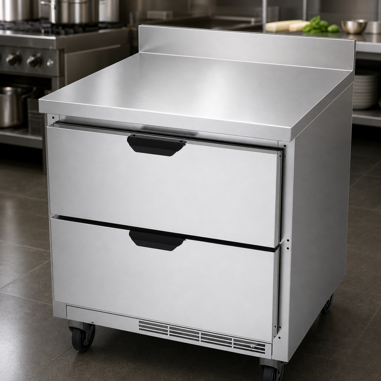 Product image #4 for Beverage-Air 32-Inch 2-Drawer Worktop Refrigerator with Stainless Steel Top and 4-Inch Backsplash, 7.2 Cu. Ft.