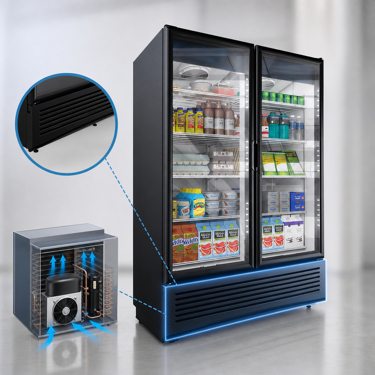 Product image #4 for Omcan Elite Series 41.6 Cu. Ft. Two-Section Reach-In Glass Door Merchandiser Refrigerator