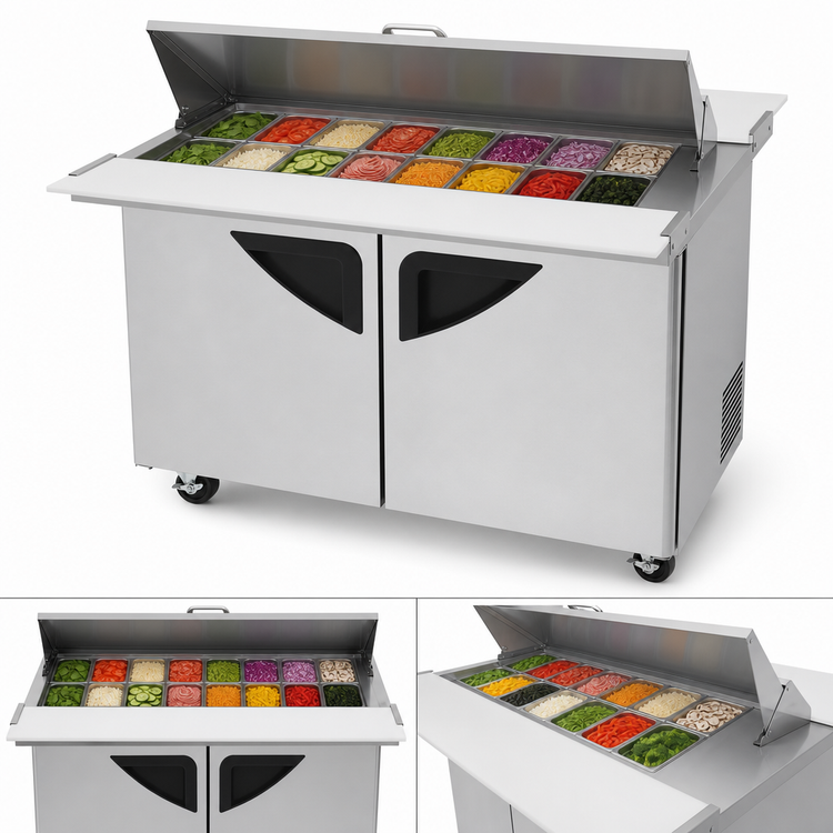 Product image #4 for Turbo Air Super Deluxe 48 1/4-Inch Two-Section Sandwich/Salad Mega Top Prep Table with Dual-Sided Lids
