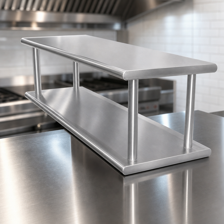 Product image #4 for Advance Tabco Double-Tier Stainless Steel Pass-Thru Shelf, 60"W x 24"D