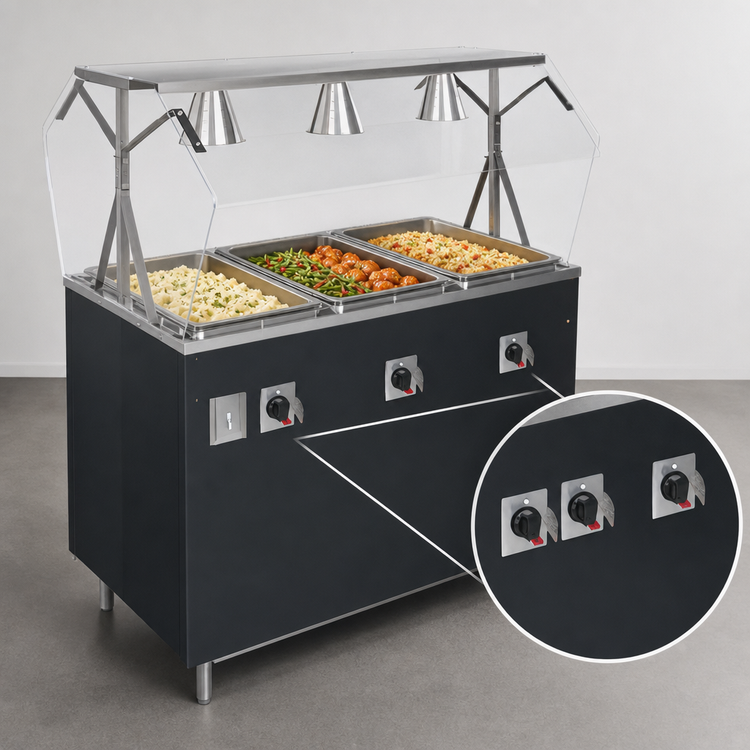 Product image #4 for 2-Series Affordable Portable Deluxe 4-Well Mobile Hot Food Station with Buffet-Style Breath Guard and Enclosed Storage Base