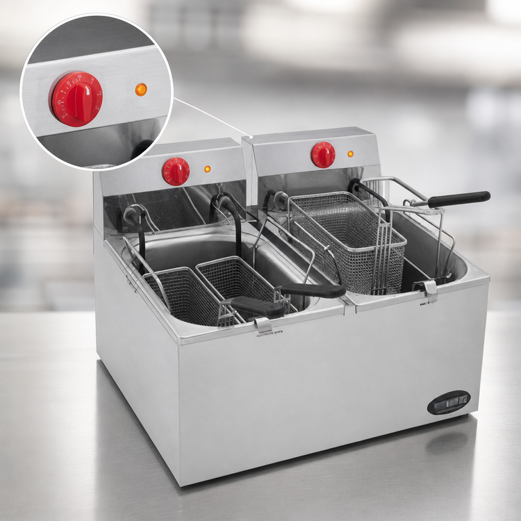 Product image #4 for RedHots Countertop Double-Tank Electric Fryer with Dual 15-Lb. Fry Pots, 208/240V