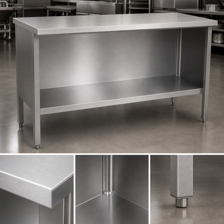 Product image #4 for Open Front Enclosed Base Work Table with 14-Gauge Stainless Steel Flat Top, 36 x 30 Inches