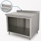 Thumbnail image #4 for Advance Tabco EF-SS-3010 120"W x 30"D Stainless Steel Work Table, Open Front Cabinet Base, 14-Gauge Top, 1-1/2" Rear Up-Turn