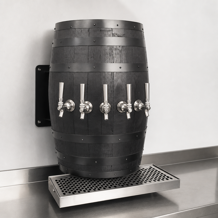 Product image #4 for Glastender Wall-Mount Air-Cooled Wood Barrel Draft Dispensing Tower with 4 Stainless Steel Faucets