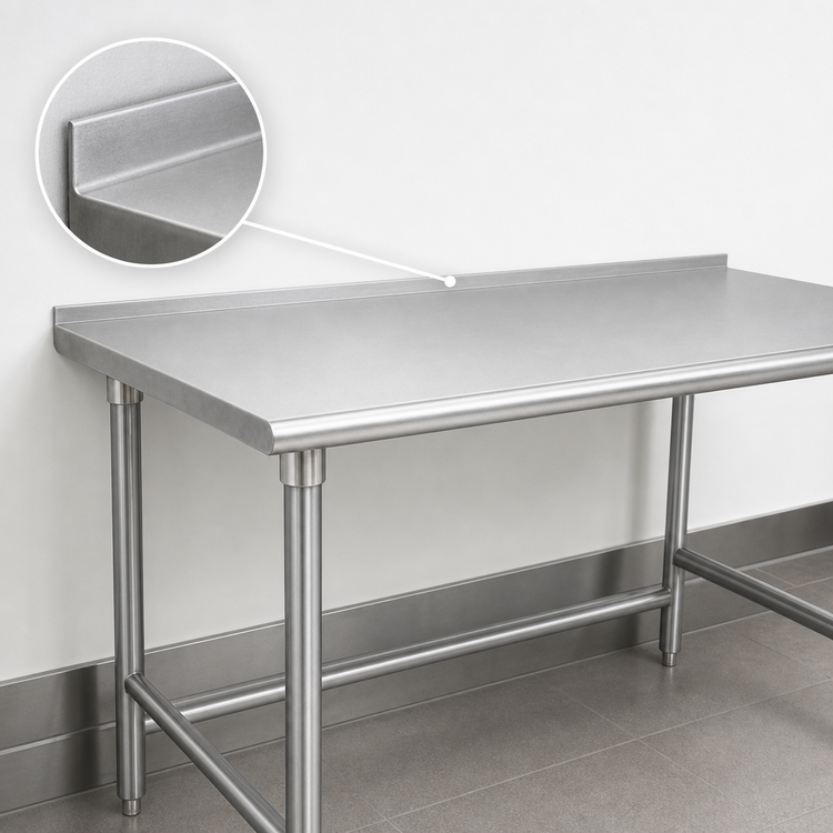 Product image #4 for Advance Tabco 12-Foot x 30-Inch 16-Gauge 430 Stainless Steel Work Table with 1-1/2-Inch Rear Up-Turn and Open Base