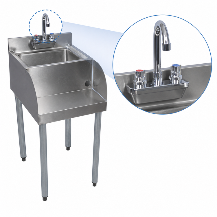 Product image #4 for BK Resources 18 Inch Freestanding Stainless Steel Underbar Blender Station with Dump Sink and Recessed Step