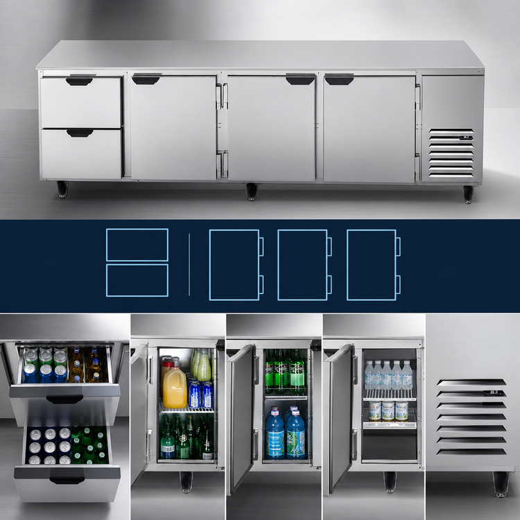 Product image #4 for Beverage-Air UCRD119AHC-2 Four-Section Undercounter Refrigerator with 2 Drawers and 3 Solid Doors