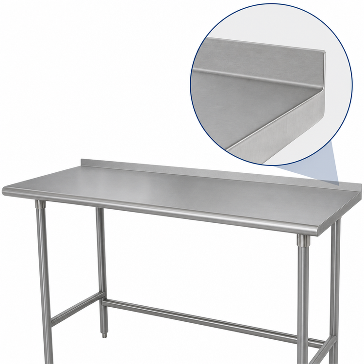 Product image #4 for Advance Tabco 108-Inch x 36-Inch 14-Gauge 304 Stainless Steel Open Base Work Table with 1-1/2-Inch Rear Splash