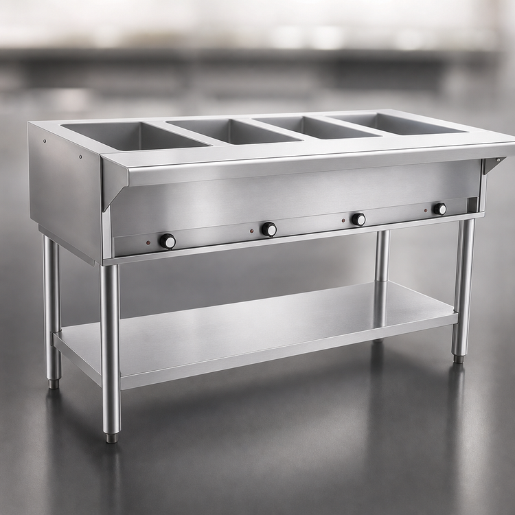 Product image #4 for Eagle SDHT4-240 Electric Stationary Open-Base Hot Food Table with 4 Dry Wells, Stainless Steel, 240V