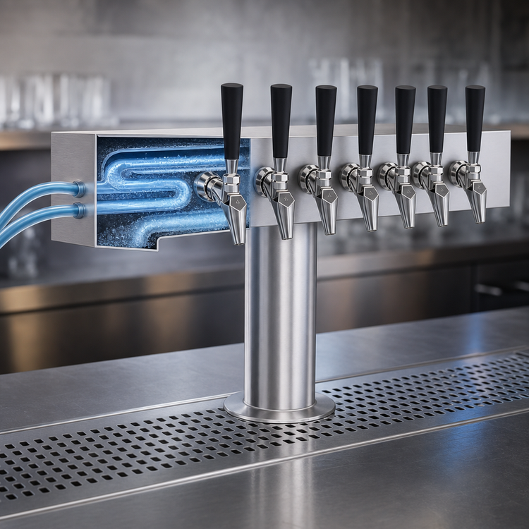Product image #4 for Krowne T-Head Glycol-Cooled Beer Tower, 8-Faucet Capacity, 24-Inch Box, Countertop, Brushed Stainless Steel